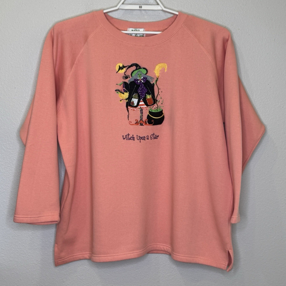 Quacker Factory Halloween Sweatshirt Womens Size 1X Peach "Witch Upon‎ A Star"